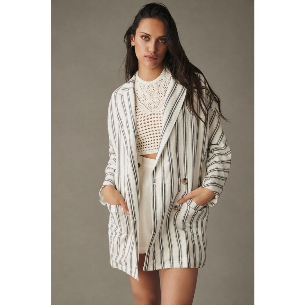 Anthropology Pilcrow Striped Blazer in White and Black